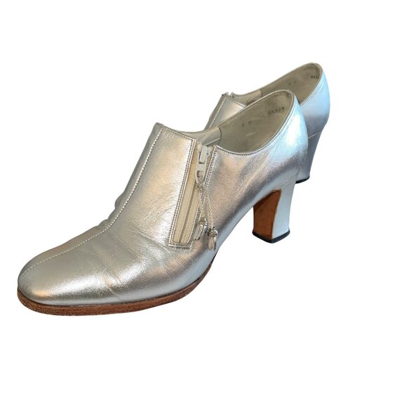 Norman Kaplan Vintage Womens Shooties Size 7 Silver Leather Heels Casual - Picture 13 of 14